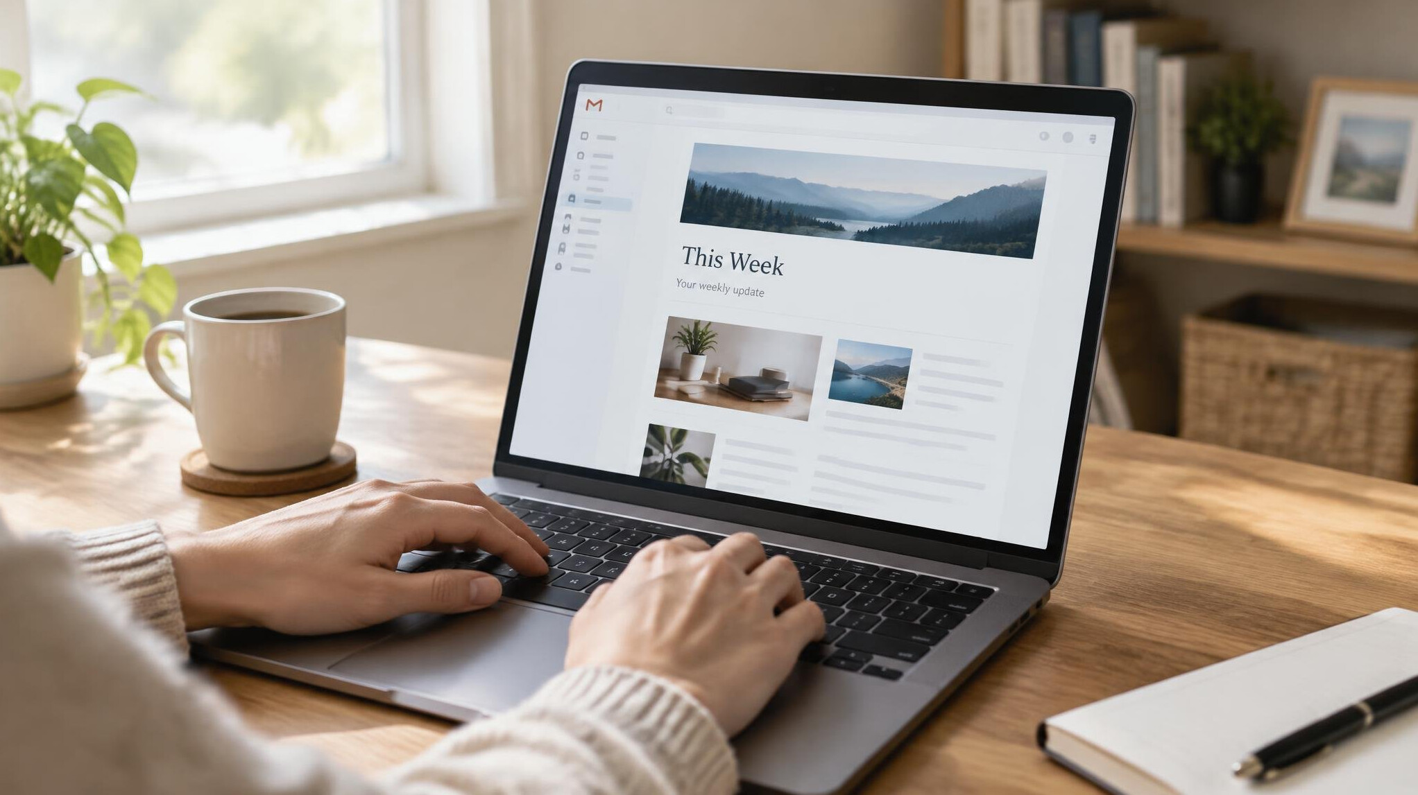 Person reading a weekly email newsletter on a laptop screen